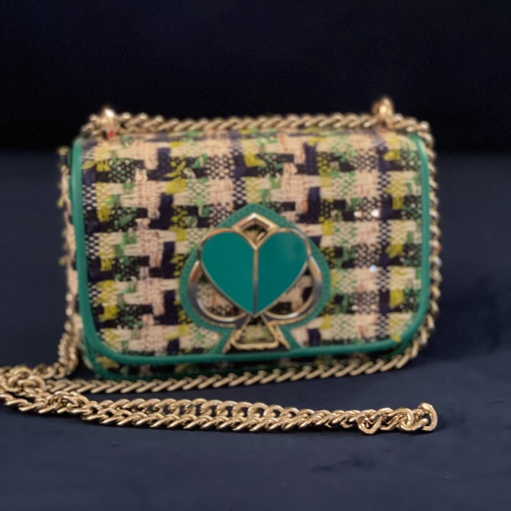 Kate Spade Nicola Tweed Twistlock Small Convertible Chain Shoulder Bag NWOT
